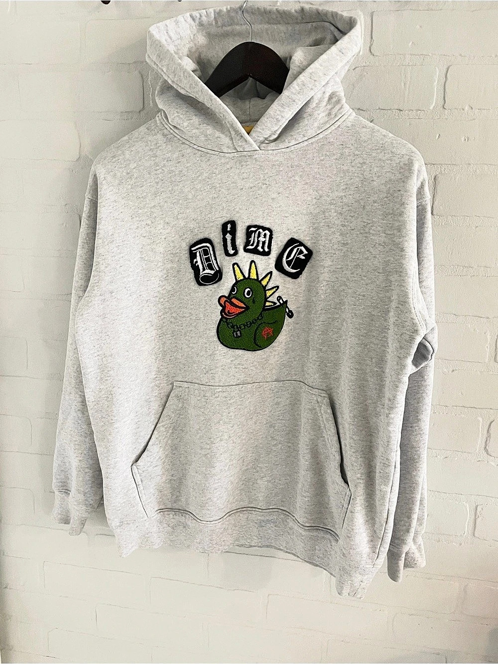 Dime Punks Duck Hoodie Graphic Pullover Gray & Green Small